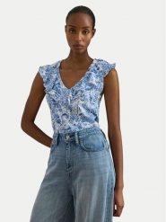 LAUREN RALPH LAUREN Bluzka 200P13316001 Niebieski jasny Slim Fit. Niebieskie bluzki Lauren Ralph Lauren, xl, bez wzorów, z bawełny, bez kołnierzyka, bez ramiączek. Za 729.99 zł.