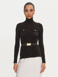 Elisabetta Franchi Golf MK-11B-46E2-V890 Czarny Slim Fit. Czarne swetry Elisabetta Franchi, bez wzorów, z syntetyku, bez ramiączek. Za 1,849.00 zł.
