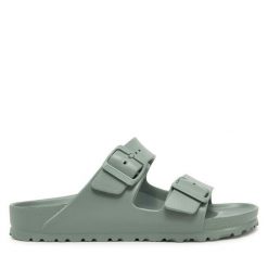 Klapki Birkenstock. Zielone klapki Birkenstock, bez wzorów, bez obcasa, bez zapięcia. Za 249.99 zł.