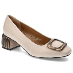 Beżowe Czółenka Espirito Eleganckie Obuwie Damskie. Brązowe czółenka Espirito, z aplikacjami, ze skóry, biznesowe, bez obcasa, na obcasie, bez zapięcia. Za 365.99 zł.