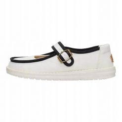 HEYDUDE Damskie Mokasyny Wendy Jane Washed Twill. Białe mokasyny Hey dude, bez wzorów, z materiału. Za 329.00 zł.