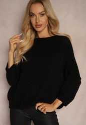 Czarny Sweter z Wełną z Alpaki i Krótszym Rękawem Irissania. Czarne swetry Renee, bez wzorów, z wełny, casualowe, bez ramiączek. W wyprzedaży za 151.99 zł.