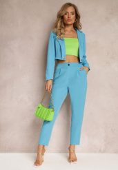 Niebieskie Spodnie Cygaretki Zalko. Niebieskie chinosy Renee, l, bez wzorów, z jeansu, eleganckie. W wyprzedaży za 56.99 zł.