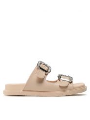 DeeZee Klapki E566-40 Beżowy. Brązowe klapki DeeZee, bez wzorów, ze skóry, bez obcasa, bez zapięcia. Za 139.99 zł.