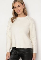 Jasnobeżowy Sweter z Bawełną Ozdobiony Cekinami Ceana. Brązowe swetry Born2be, z aplikacjami, z bawełny, eleganckie, bez ramiączek. W wyprzedaży za 101.99 zł.