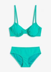 Bikini z fiszbinami (2 cz.). Zielone bikini bonprix, bez wzorów. Za 32.99 zł.