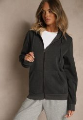 Ciemnoszara Bluza Rozpinana z Kapturem z Bawełną Ozdobiona Sznurkami Odiola. Szare bluzy z kapturem Renee, l, z aplikacjami, z bawełny, z kapturem. Za 59.99 zł.