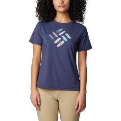 Koszulka damska Columbia Sun Trek Graphic z krótkim rękawem. Niebieskie t-shirty sportowe Columbia, s, bez wzorów, z bawełny, bez ramiączek, rowerowe. W wyprzedaży za 143.00 zł.