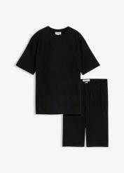 T-shirt i bawełniane kolarki ze stretchem (2 części). Czarne kombinezony bonprix, bez wzorów, z bawełny, bez kołnierzyka, bez ramiączek. Za 79.99 zł.