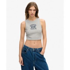 Krótki top waffle Athletic Essentials. Szare bielizna termoaktywna damska Superdry, bez wzorów, bez ramiączek. Za 106.35 zł.