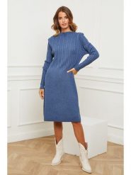 Joséfine Sukienka dzianinowa "Garcy" w kolorze niebieskim rozmiar: XL. Niebieskie sukienki Joséfine, na co dzień, xl, bez wzorów, z dzianiny, bez kołnierzyka, bez ramiączek, midi, proste. Za 208.99 zł.