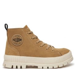 Trapery Palladium. Brązowe traperki Palladium, bez wzorów, bez obcasa, bez zapięcia. Za 579.99 zł.