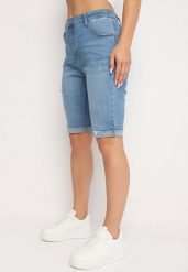 Niebieskie Dopasowane Szorty Jeansowe do Kolan Namsin. Niebieskie szorty Born2be, bez wzorów, z denimu, eleganckie. Za 129.99 zł.