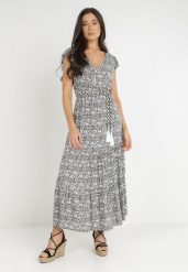 Biało-Czarna Sukienka z Paskiem Phenaleia. Białe sukienki Born2be, l, bez wzorów, ze skóry, boho, bez kołnierzyka, bez ramiączek, maxi. Za 139.99 zł.