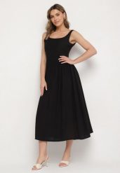 Czarna Wiskozowa Sukienka o Rozkloszowanym Kroju Milareina. Czarne sukienki Born2be, na co dzień, m, z aplikacjami, z wiskozy, eleganckie, bez kołnierzyka, bez ramiączek, maxi, rozkloszowane. W wyprzedaży za 67.99 zł.