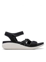 Clarks Sandały "Glide Hi Shore" w kolorze czarnym na koturnie rozmiar: 41,5. Czarne sandały Clarks, bez wzorów, z otwartym noskiem, bez obcasa, na koturnie, bez zapięcia. Za 108.49 zł.