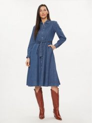 United Colors Of Benetton Sukienka jeansowa 4RZKDV07A Niebieski Regular Fit. Niebieskie sukienki United Colors Of Benetton, xxs, bez wzorów, z bawełny, bez kołnierzyka, bez ramiączek. Za 219.99 zł.