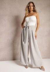 Szare Eleganckie Spodnie w Garniturowym Stylu High Waist Ozdobione Paskiem w Talii Wenelsea. Szare jeansy Renee, l, bez wzorów, z jeansu, biznesowe, z podwyższonym stanem, długie. W wyprzedaży za 95.99 zł.