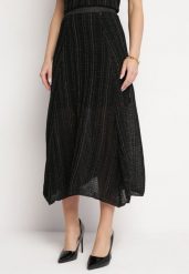 Czarna Spódnica z Ozdobnym Tłoczeniem Błyszczącą Nicią i Gumką w Pasie Pirlena. Czarne spódnice Born2be, m, bez wzorów, eleganckie, midi. W wyprzedaży za 118.99 zł.