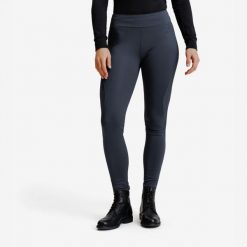 Legginsy jeździeckie damskie ciepłe z silikonowym lejem szare. Szare legginsy FOUGANZA, bez wzorów, z materiału, długie. Za 179.99 zł.