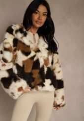 Brązowo-Beżowa Dwurzędowa Kurtka Futerko Oversize Nenalla. Brązowe kurtki Renee, l, bez wzorów, z futra, eleganckie. Za 239.99 zł.