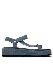 JENNY Sandały WS108-14 Niebieski. Niebieskie sandały Jenny, bez wzorów, z materiału, bez obcasa, na płaskiej podeszwie, bez zapięcia. Za 139.99 zł.