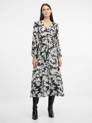 Orsay Sukienka w kolorze czarno-kremowym rozmiar: 36. Brązowe sukienki Orsay, bez wzorów, bez kołnierzyka, bez ramiączek, midi, kopertowe. Za 86.99 zł.