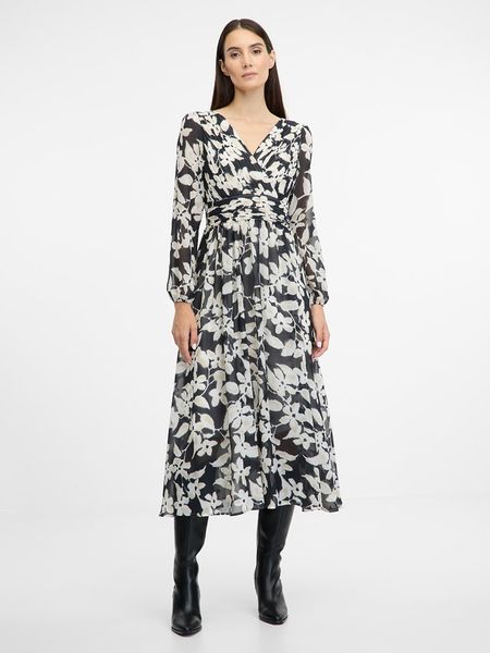 Orsay Sukienka w kolorze czarno-kremowym rozmiar: 34. Brązowe sukienki Orsay, bez wzorów, bez kołnierzyka, bez ramiączek, midi, kopertowe. Za 86.99 zł.