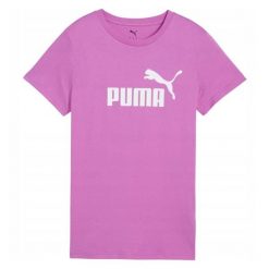 T-shirt Damski Logo ESS No.1. Fioletowe t-shirty Puma, bez wzorów, sportowe, bez kołnierzyka, bez ramiączek. Za 116.99 zł.