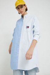 Tommy Jeans sukienka bawełniana kolor niebieski mini prosta. Niebieskie sukienki Tommy Jeans, na co dzień, l, bez wzorów, z bawełny, bez kołnierzyka, bez ramiączek, mini, proste. Za 489.99 zł.