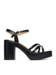 DeeZee Sandały CEO-LCCC1511-1 Czarny. Czarne sandały DeeZee, bez wzorów, z materiału, bez obcasa, na słupku, bez zapięcia. Za 139.99 zł.