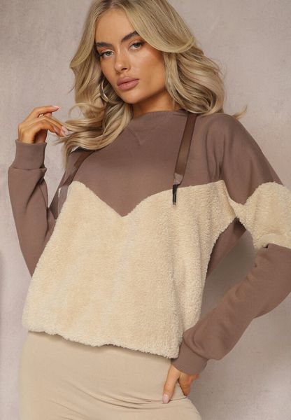 Brązowa Bawełniana Bluza z Kapturem ze Ściągaczami i Polarem Eurynia. Brązowe bluzy Renee, bez wzorów, z bawełny, z kapturem. Za 79.99 zł.