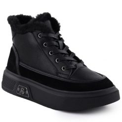 Skórzane botki na platformie z futerkiem czarne Cambell 25-19352. Czarne botki Cambell, bez wzorów, ze skóry, bez obcasa, na platformie, bez zapięcia. Za 135.99 zł.