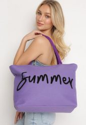 Ciemnofioletowa Letnia Torebka Duża w Stylu Shopperki z Haftowanym Napisem Boznana. Fioletowe shopper bag Born2be, bez wzorów, biznesowe, duże, bez dodatków. W wyprzedaży za 42.49 zł.