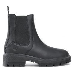 Sztyblety Timberland. Czarne botki Timberland, bez wzorów, bez obcasa, na płaskiej podeszwie, bez zapięcia. Za 449.99 zł.