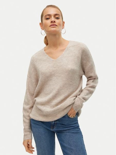 Vero Moda Sweter Crewlefile 10233357 Beżowy Loose Fit. Brązowe swetry Vero Moda, l, bez wzorów, z syntetyku, bez ramiączek. Za 109.99 zł.
