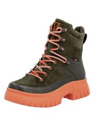 Rieker Botki w kolorze oliwkowo-czarnym rozmiar: 43. Brązowe botki Rieker, bez wzorów, z materiału, bez obcasa, bez zapięcia. Za 217.02 zł.