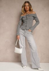 Jasnoszare Jeansy High Waist o Szerokim Kroju Nimiella. Szare jeansy Renee, uniwersalny, bez wzorów, z jeansu, eleganckie, z podwyższonym stanem. W wyprzedaży za 107.99 zł.