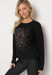 Czarny Sweter Ozdobiony Haftowanym Wzorem Inadrea. Czarne swetry Born2be, bez wzorów, z jeansu, eleganckie, bez ramiączek. W wyprzedaży za 144.49 zł.