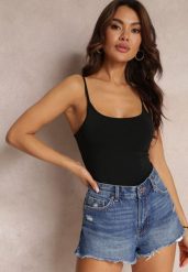 Czarny Top Bawełniany Prisiche. Czarne topy Renee, l, bez wzorów, z bawełny, bez kołnierzyka, bez ramiączek. W wyprzedaży za 19.99 zł.