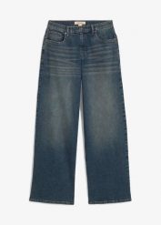 Jeansy wide leg, high waist. Szare jeansy bonprix, bez wzorów, z jeansu, z podwyższonym stanem. Za 124.99 zł.
