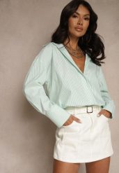 Zielona Koszula z Bawełny o Kroju Oversize w Paski z Metalicznymi Zdobieniami Pasenitia. Zielone koszule Renee, l, z aplikacjami, z bawełny, eleganckie, bez kołnierzyka, bez ramiączek. W wyprzedaży za 83.99 zł.