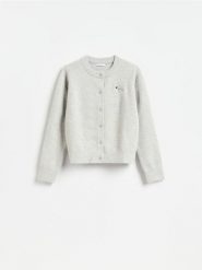 Kardigan ze zwierzęcym motywem - jasnoszary. Szare swetry Reserved, l, bez wzorów, z dzianiny, bez ramiączek. Za 139.99 zł.