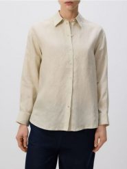 Lniana koszula - kremowy. Białe koszule Reserved, l, bez wzorów, z tkaniny, bez kołnierzyka, bez ramiączek. Za 179.99 zł.