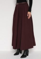 Bordowa Wiskozowa Spódnica o Rozkloszowanym Kroju z Paskiem z Klamrą Lawedisa. Czerwone spódnice Born2be, do pracy, l, bez wzorów, z bawełny, biznesowe, maxi, rozkloszowane. Za 129.99 zł.