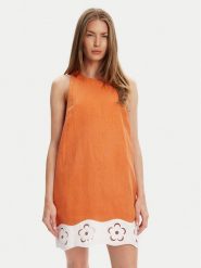 STAUD Sukienka letnia Mika R25S2282LN Pomarańczowy Regular Fit. Brązowe sukienki STAUD, s, bez wzorów, ze lnu, bez kołnierzyka, bez ramiączek. Za 1,439.00 zł.