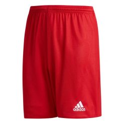 Spodenki dla dzieci adidas Parma 16 Junior czerwone AJ5881. Białe szorty adidas, bez wzorów, sportowe. Za 39.99 zł.