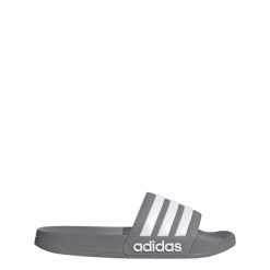Klapki basenowe Adilette Shower Slides. Białe klapki adidas, bez wzorów, sportowe, bez obcasa, bez zapięcia. Za 129.00 zł.