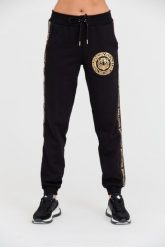 JUST CAVALLI Czarne spodnie dresowe T-round Gold. Czarne spodnie dresowe Just Cavalli, bez wzorów, z dresówki. W wyprzedaży za 573.44 zł.