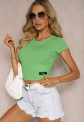 Zielony Prążkowany T-shirt Koszulka z Krótkim Rękawem Opolia. Zielone t-shirty Renee, m, bez wzorów, z dzianiny, bez kołnierzyka, bez ramiączek. W wyprzedaży za 39.99 zł.